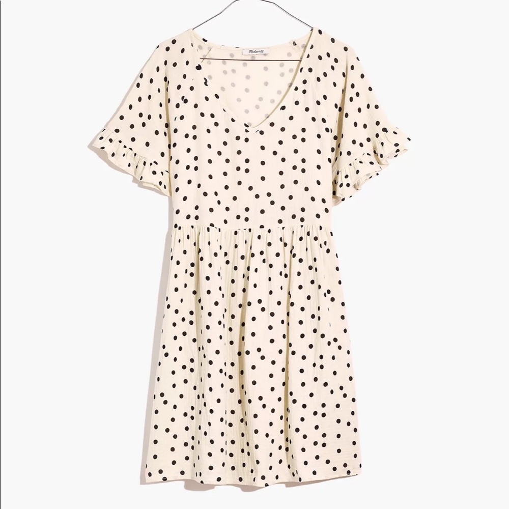 Madewell Lightspun Ruffle-Sleeve Babydoll Dress in Dot Toss